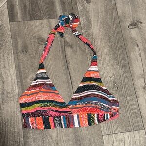 Anne Cole Coral, Teal & Black Striped Halter Bikini Top